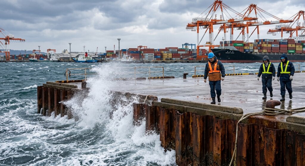 岸壁に打ち付ける波